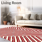 Red Cream Snowflake Chevron Stripes Rug