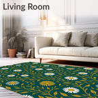 Deep Teal White Daisy Vine Rug