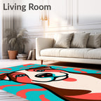 Vibrant Blue Coral Dog Portrait Rug
