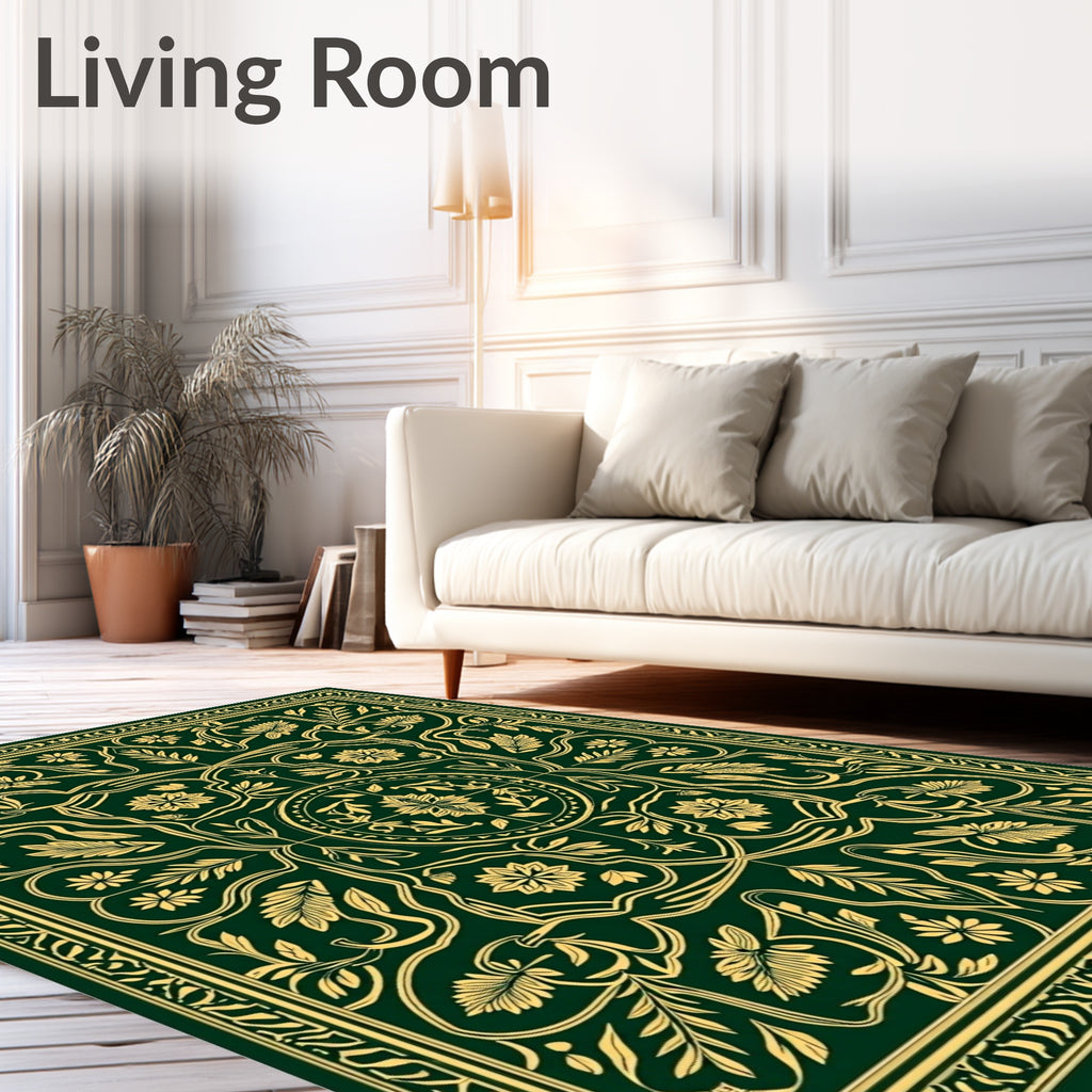 Emerald Gold Floral Vintage Medallion Rug
