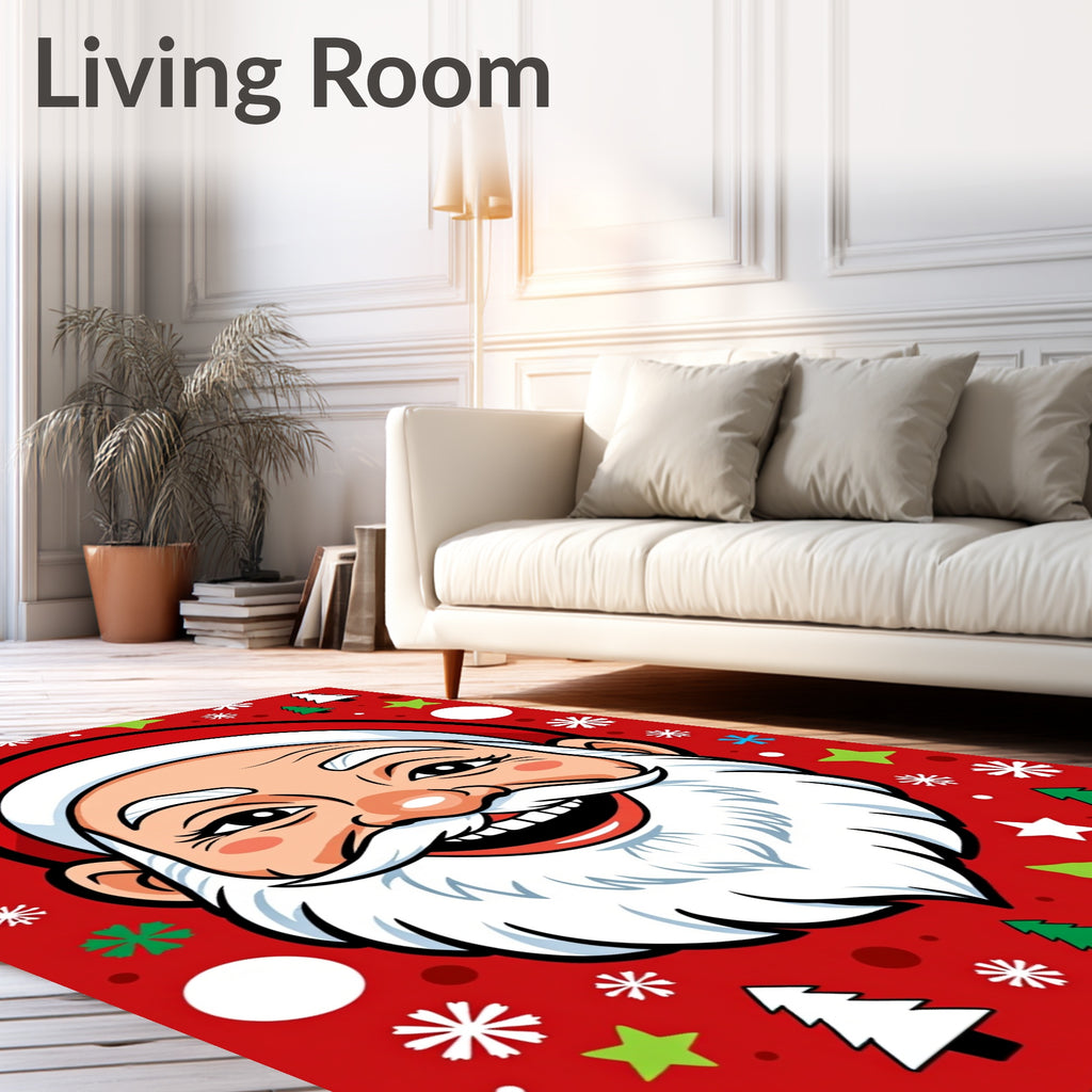 Jolly Santa Claus Christmas Trees Snowflakes Rug