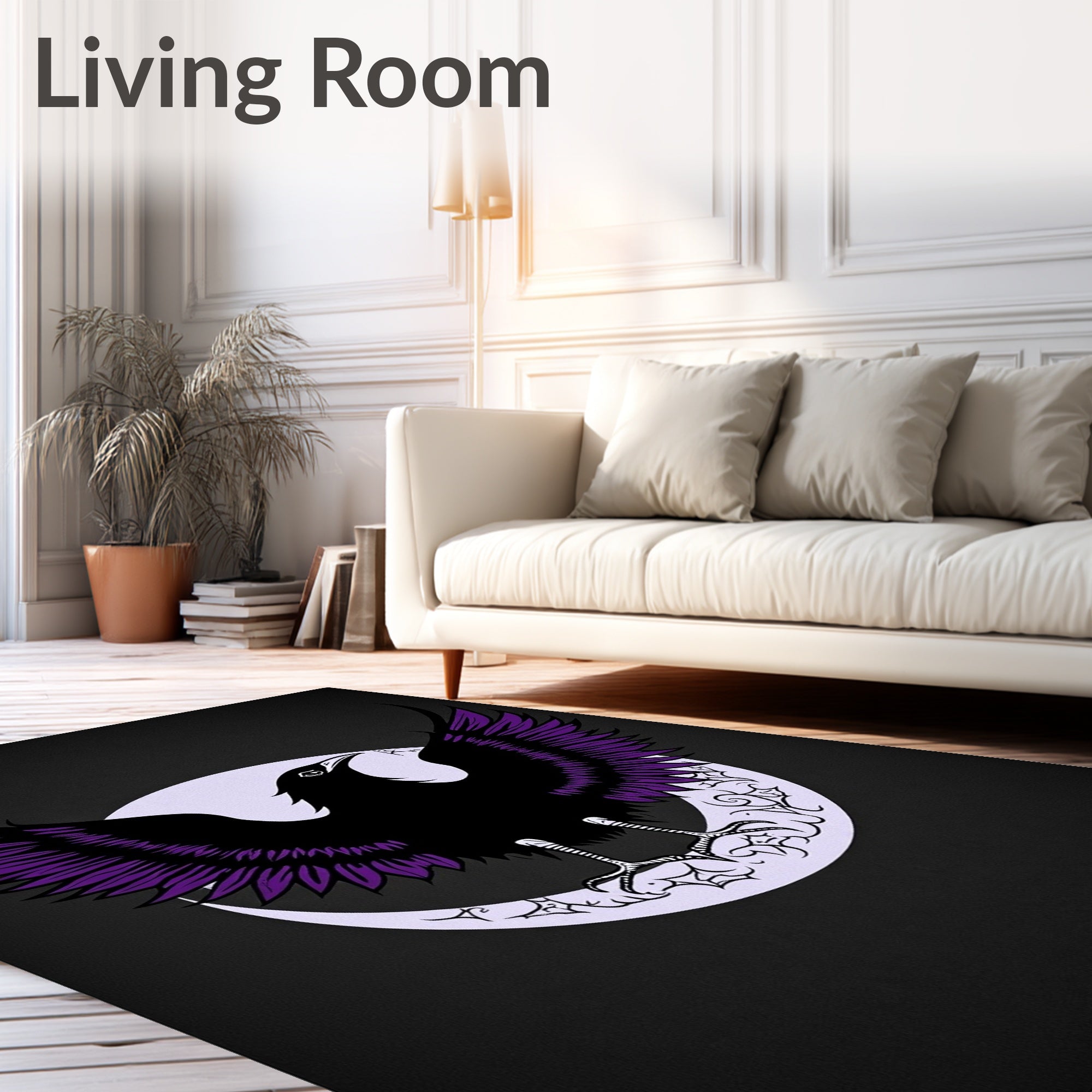 Black Crow With Purple Wings Crescent Rug