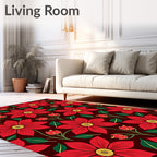 Vibrant Crimson Floral Swirl Rug