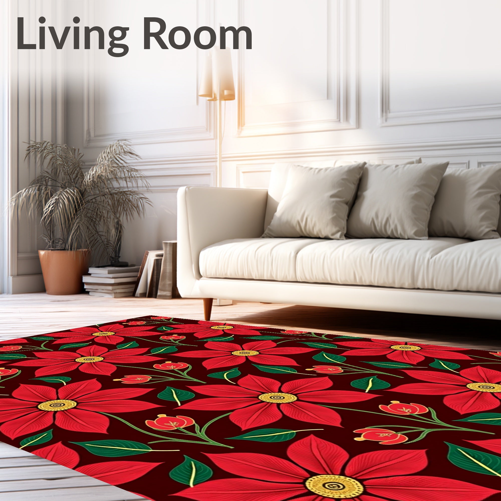 Vibrant Crimson Floral Swirl Rug