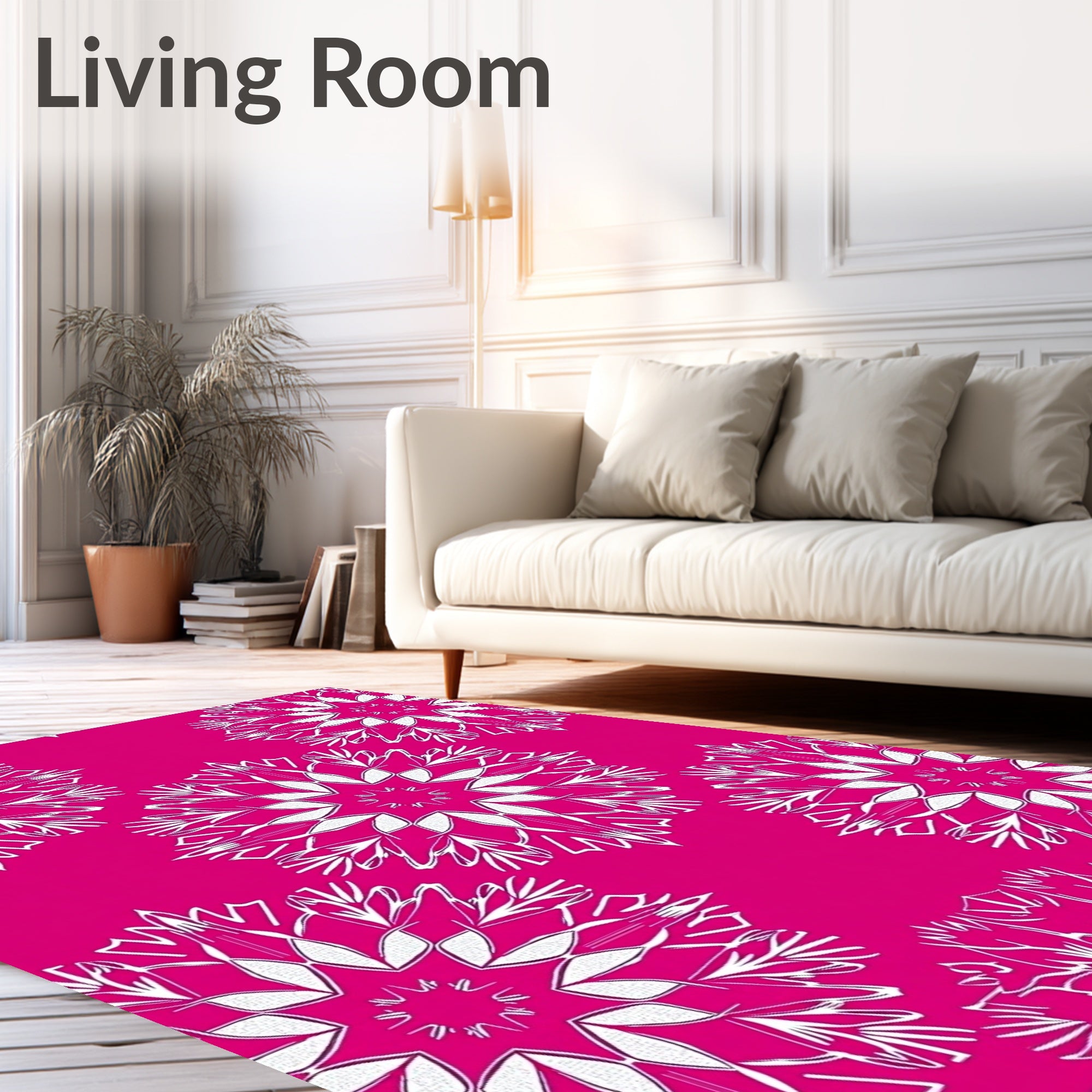 Fuchsia White Starburst Mandala Rug