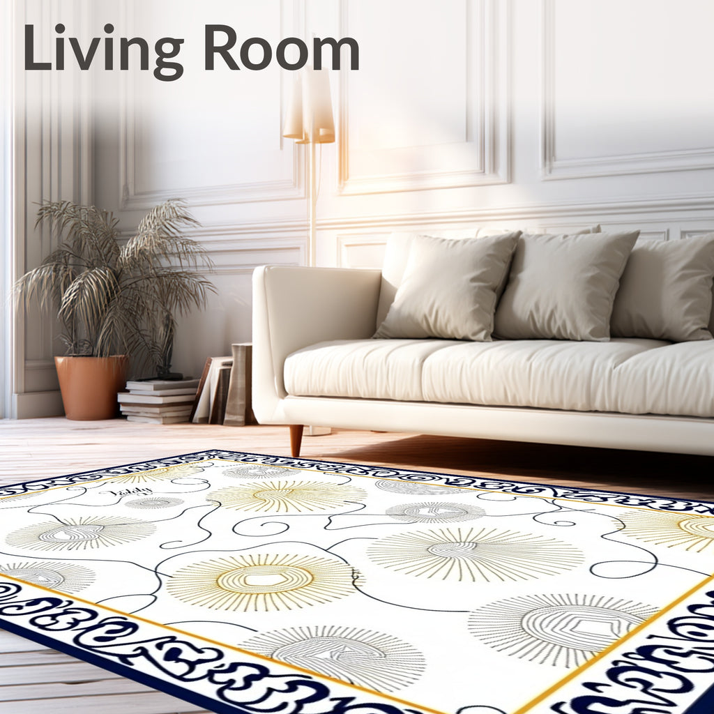 Ornate Blue Gold Sunburst Scatter Rug