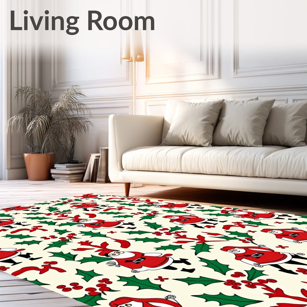 Festive Santa Claus Red Holly Garland Rug