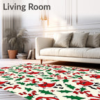 Festive Santa Claus Red Holly Garland Rug