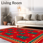 Red Evergreen Trees Starry Night Rug