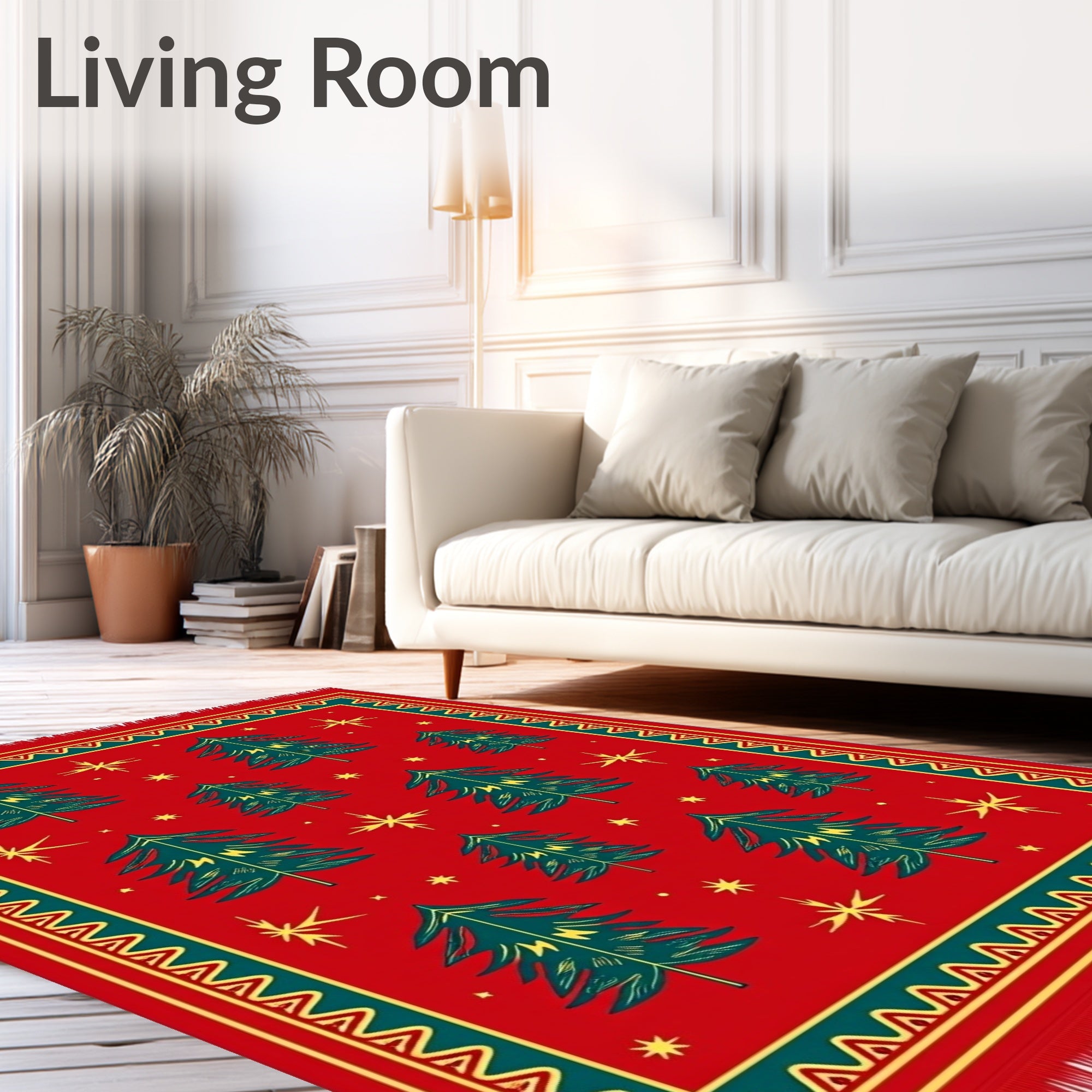 Red Evergreen Trees Starry Night Rug