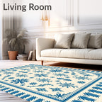 Blue Snowflake Medallion Cream Area Rug