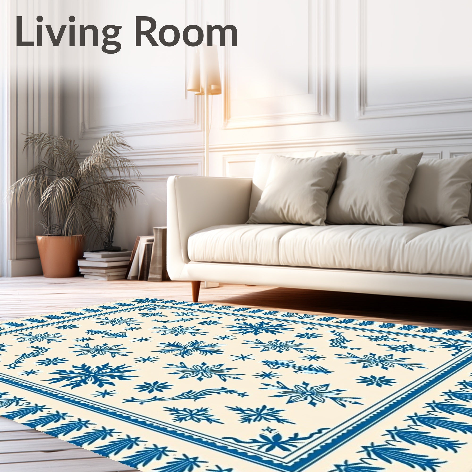 Blue Snowflake Medallion Cream Area Rug