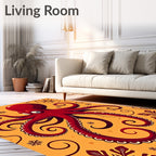 Crimson Octopus With Floral Swirls Rug