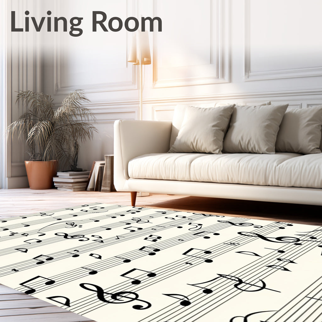 Black Musical Notes Cream Background Rug