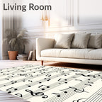 Black Musical Notes Cream Background Rug