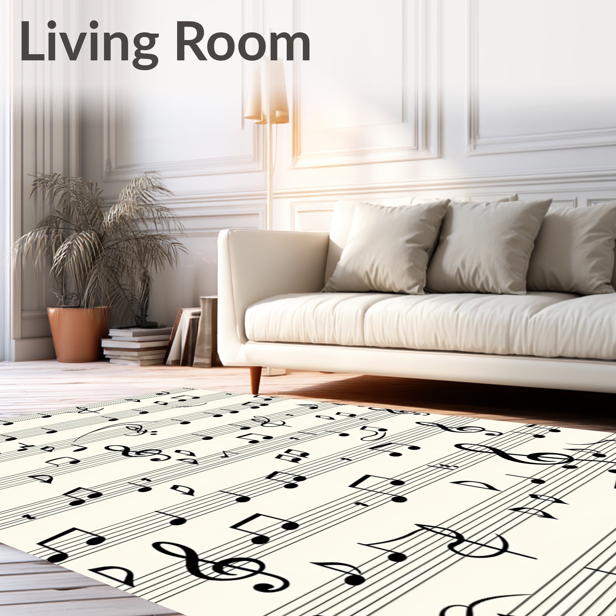 Black Musical Notes Cream Background Rug