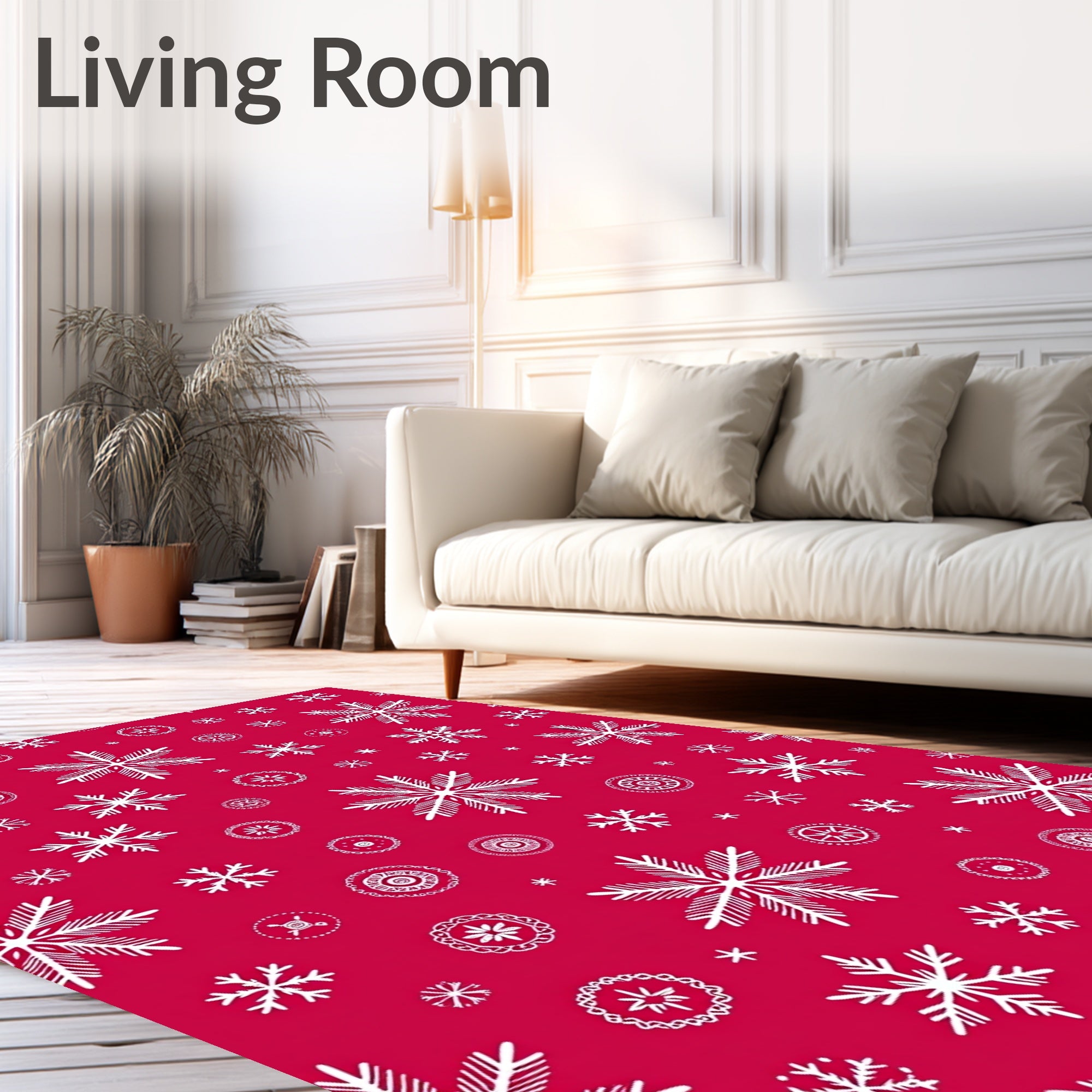 Winter Snowflakes Crimson Medallion Rug