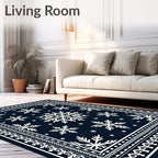 Navy White Snowflake Winter Border Rug