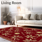 Crimson Poinsettia and Ornament Medallion Rug
