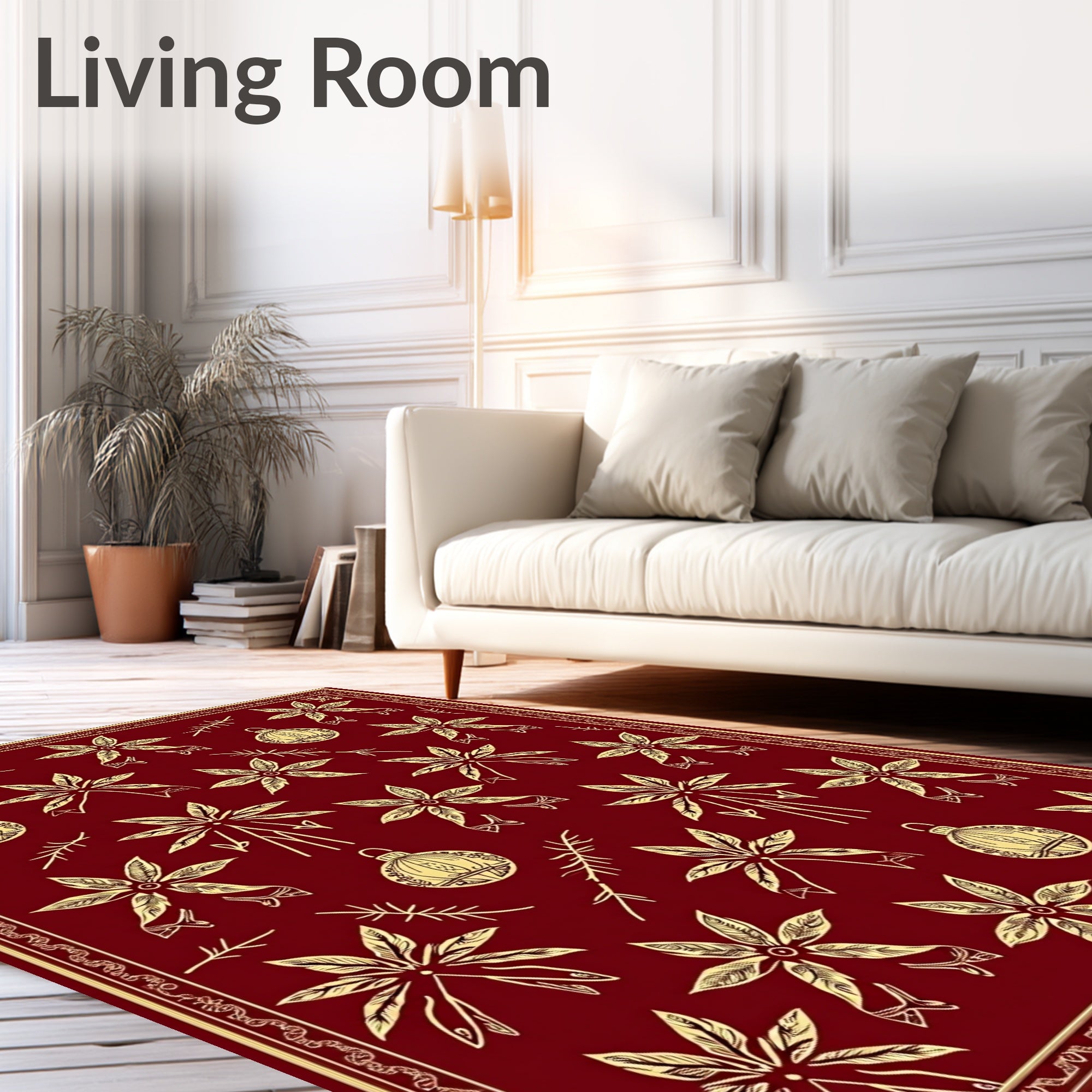 Crimson Poinsettia and Ornament Medallion Rug