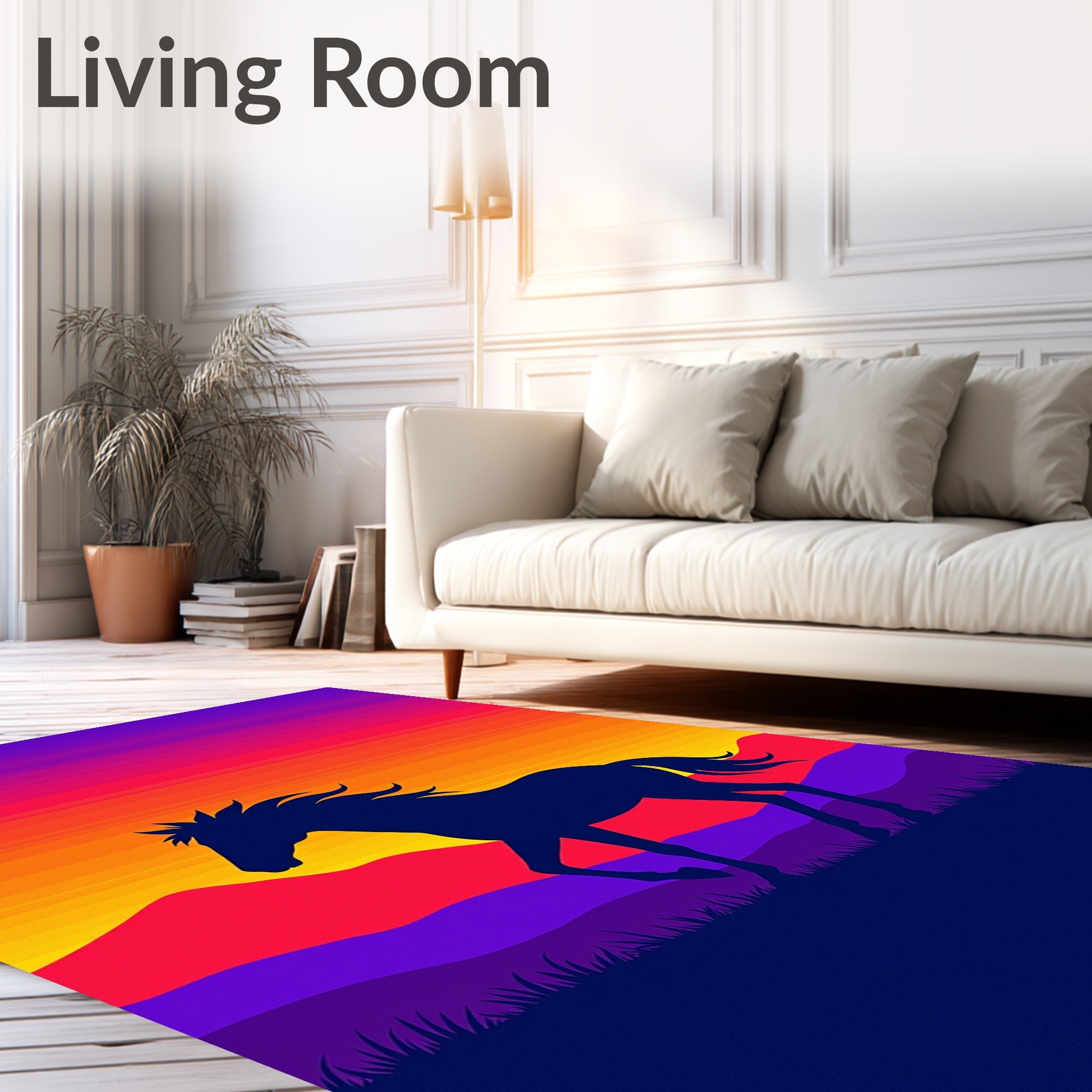Wild Horse Silhouette Vibrant Sunset Rug