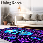Electric Blue Skull Purple Floral Frame Rug