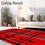Red Black White Plaid Deer Christmas Trees Rug