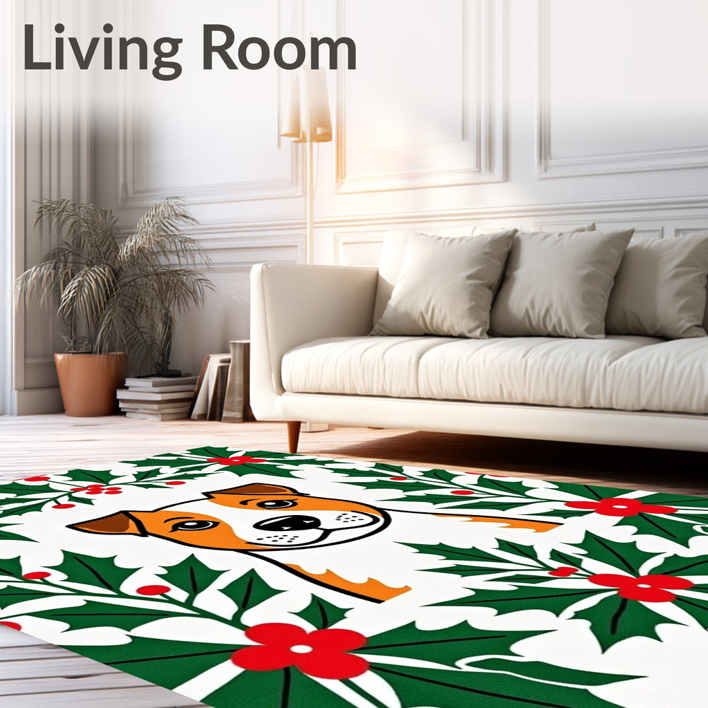 Whimsical Holly Dog Christmas Rug