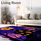 Spooky Haunted House Bat Moon Scene Rug