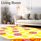 Vibrant Yellow Red Circular Gingham Rug