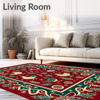 Crimson Folk Art Chickens Border Rug