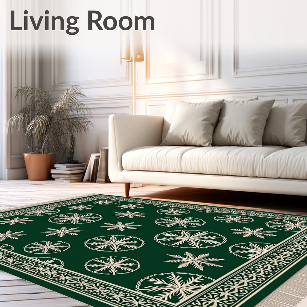 Forest Green Snowflake Border Rug