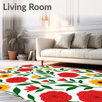 Classic Red Yellow Floral Bouquet Rug