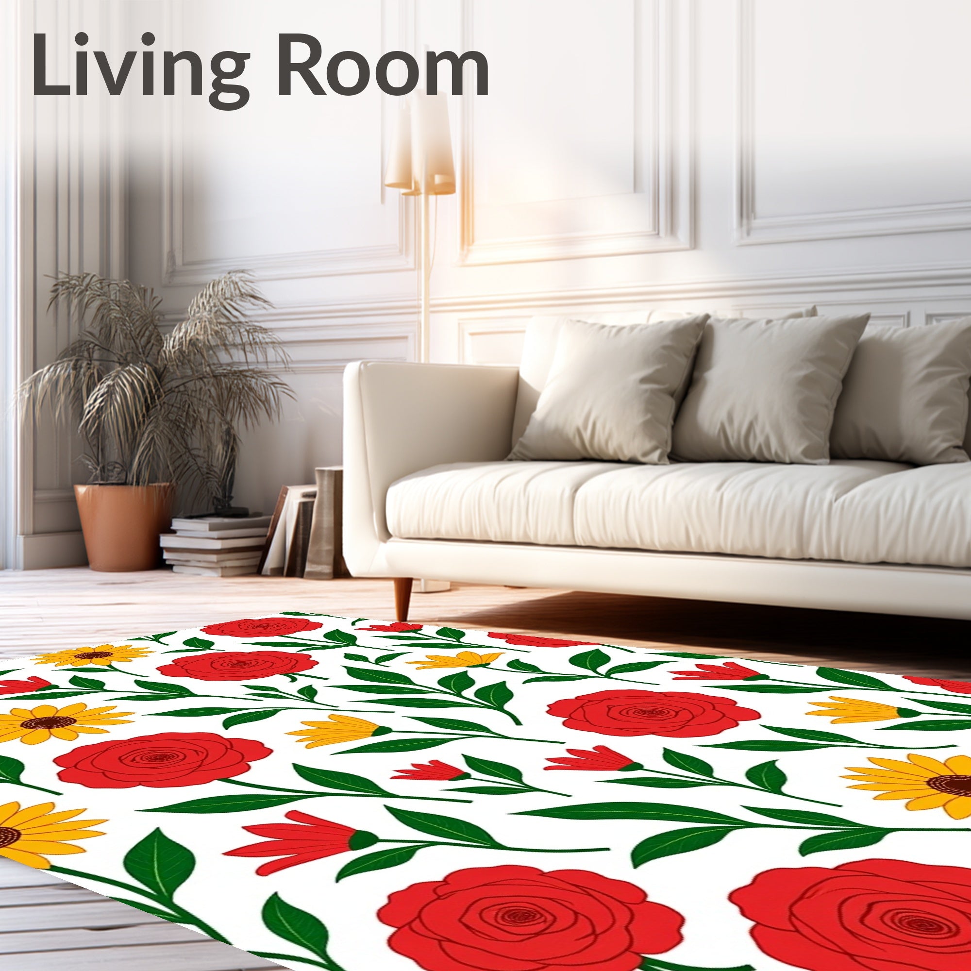 Classic Red Yellow Floral Bouquet Rug