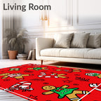 Red Gingerbread Christmas Figures Rug