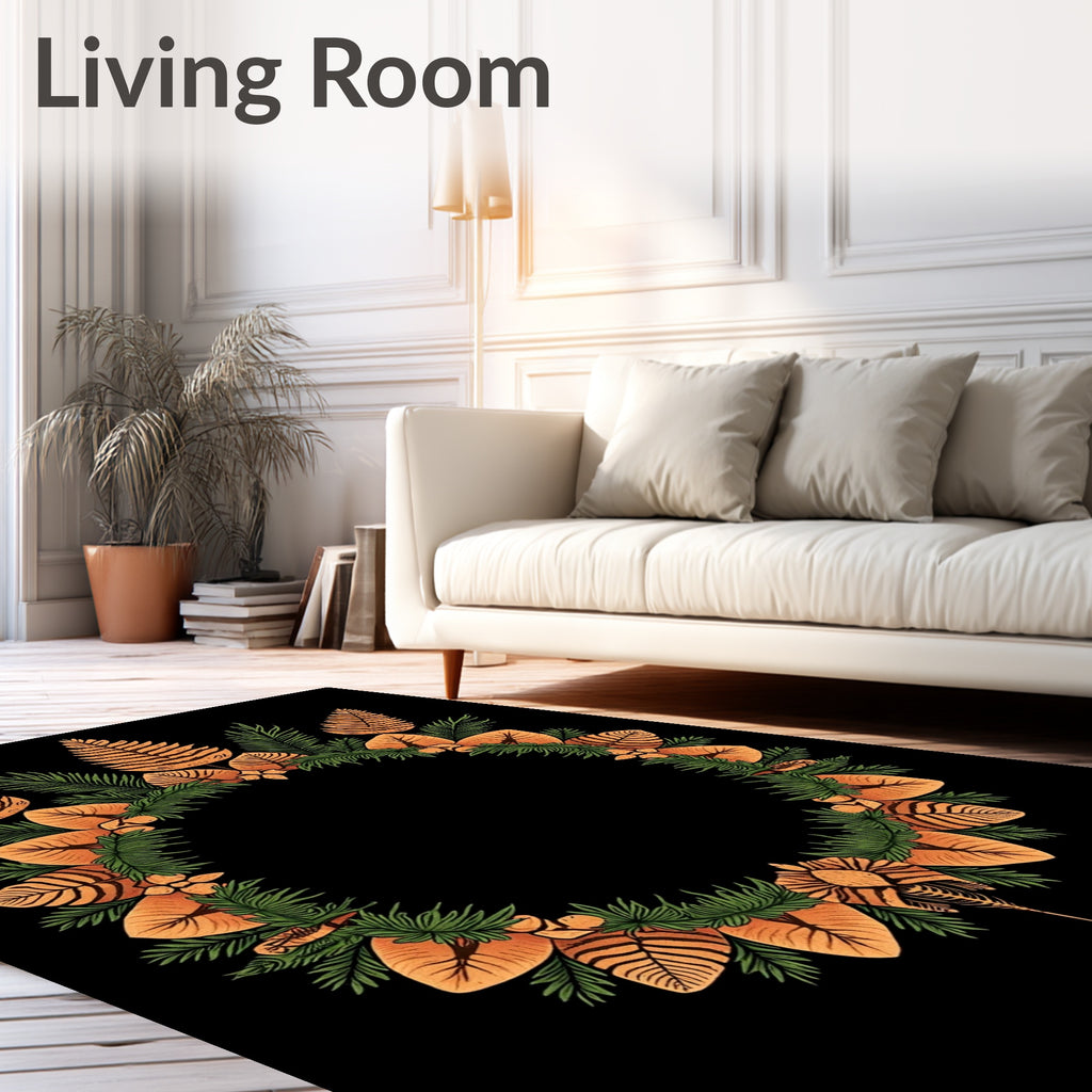 Orange Fern Leaf Wreath Arrangement Rug