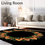 Orange Fern Leaf Wreath Arrangement Rug