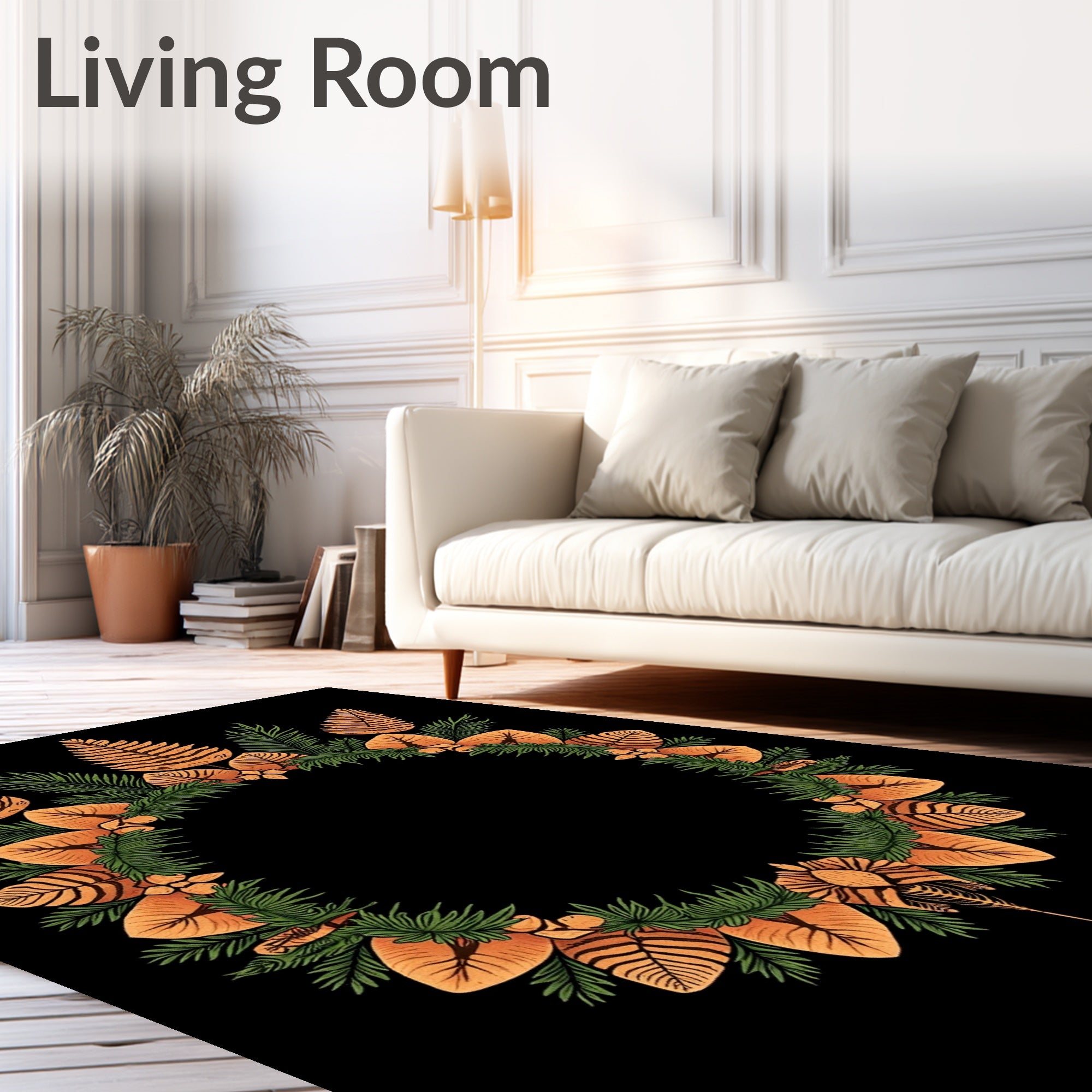 Orange Fern Leaf Wreath Arrangement Rug