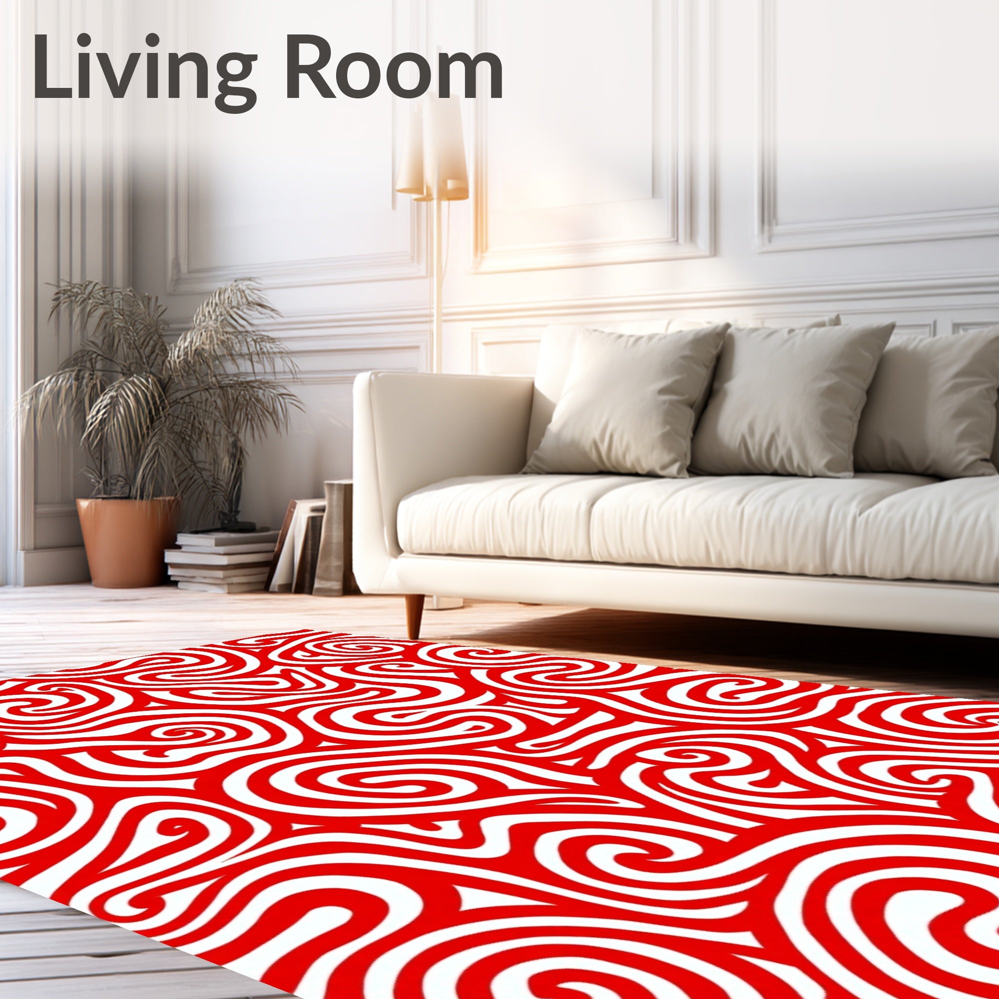 Vibrant Red Swirl Stripe Rug