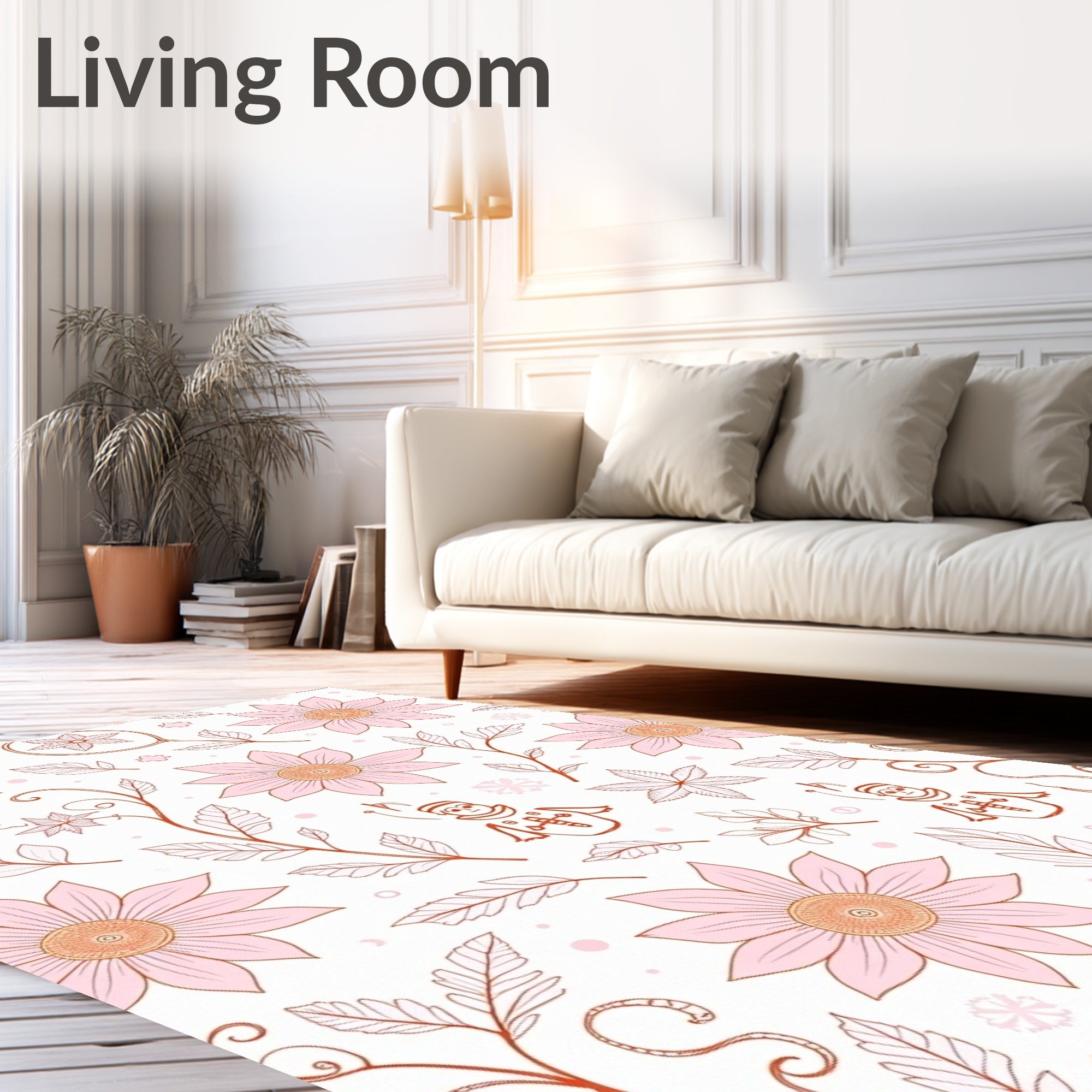 Pastel Pink Floral Whimsical Figures Rug