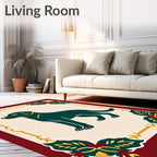 Deep Teal Dog Floral Border Rug