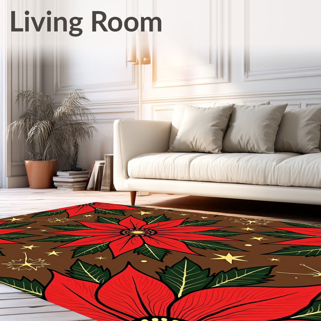 Red Poinsettia Starry Brown Floral Rug