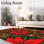 Red Poinsettia Starry Brown Floral Rug
