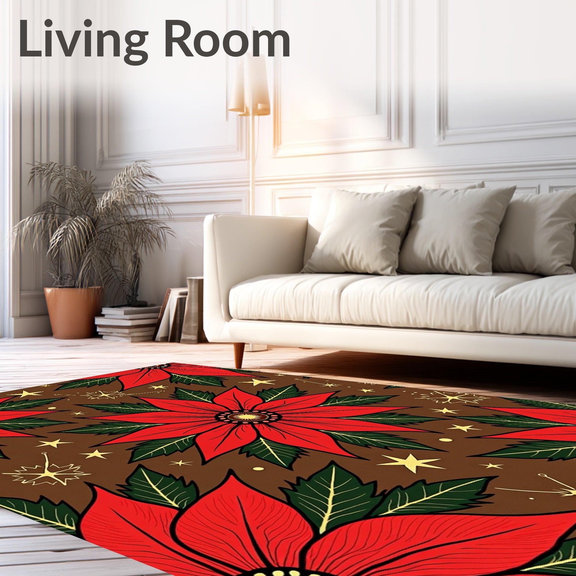 Red Poinsettia Starry Brown Floral Rug