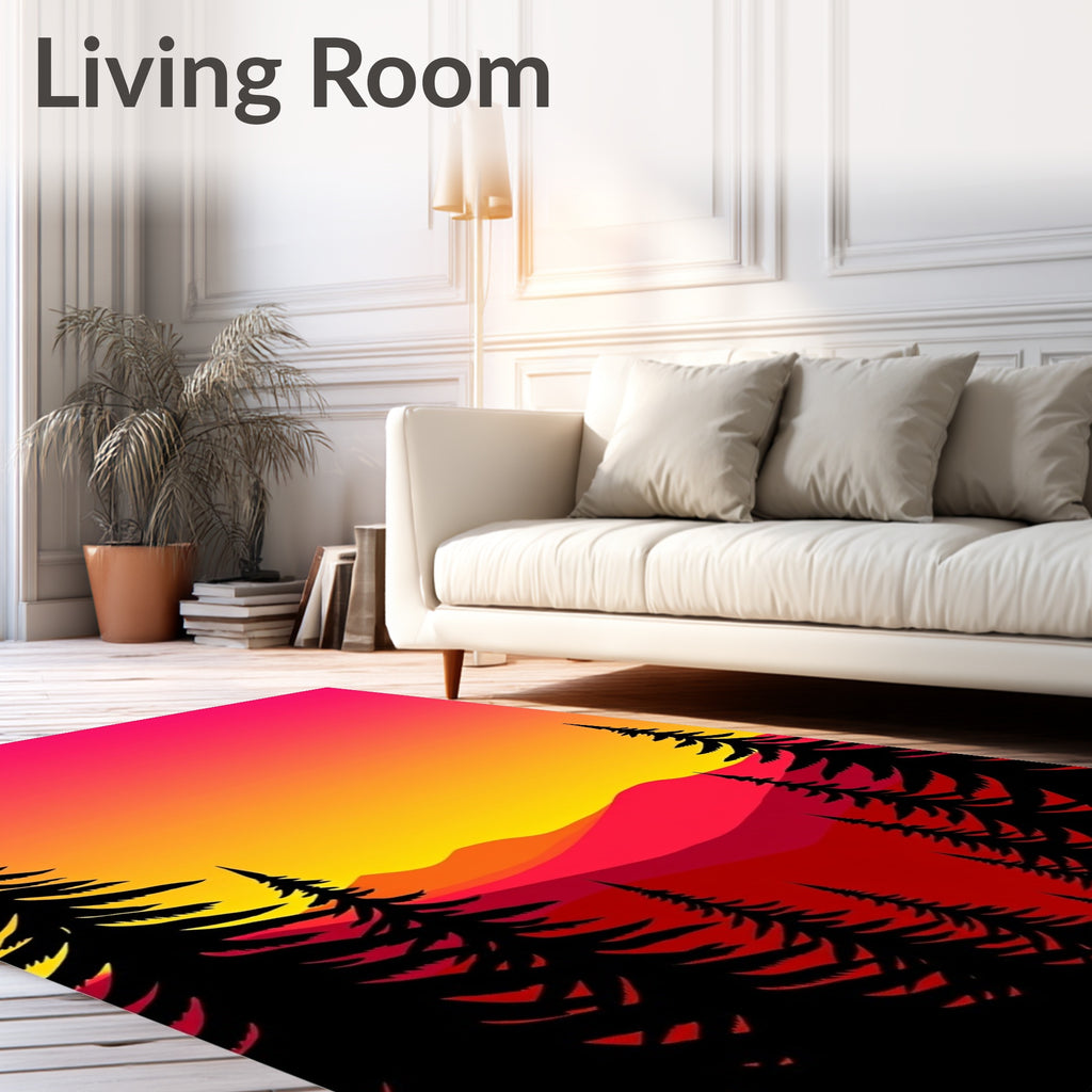 Vibrant Sunset Forest Mountain Layers Rug
