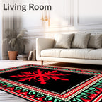 Red Snowflake Black Bordered Rug