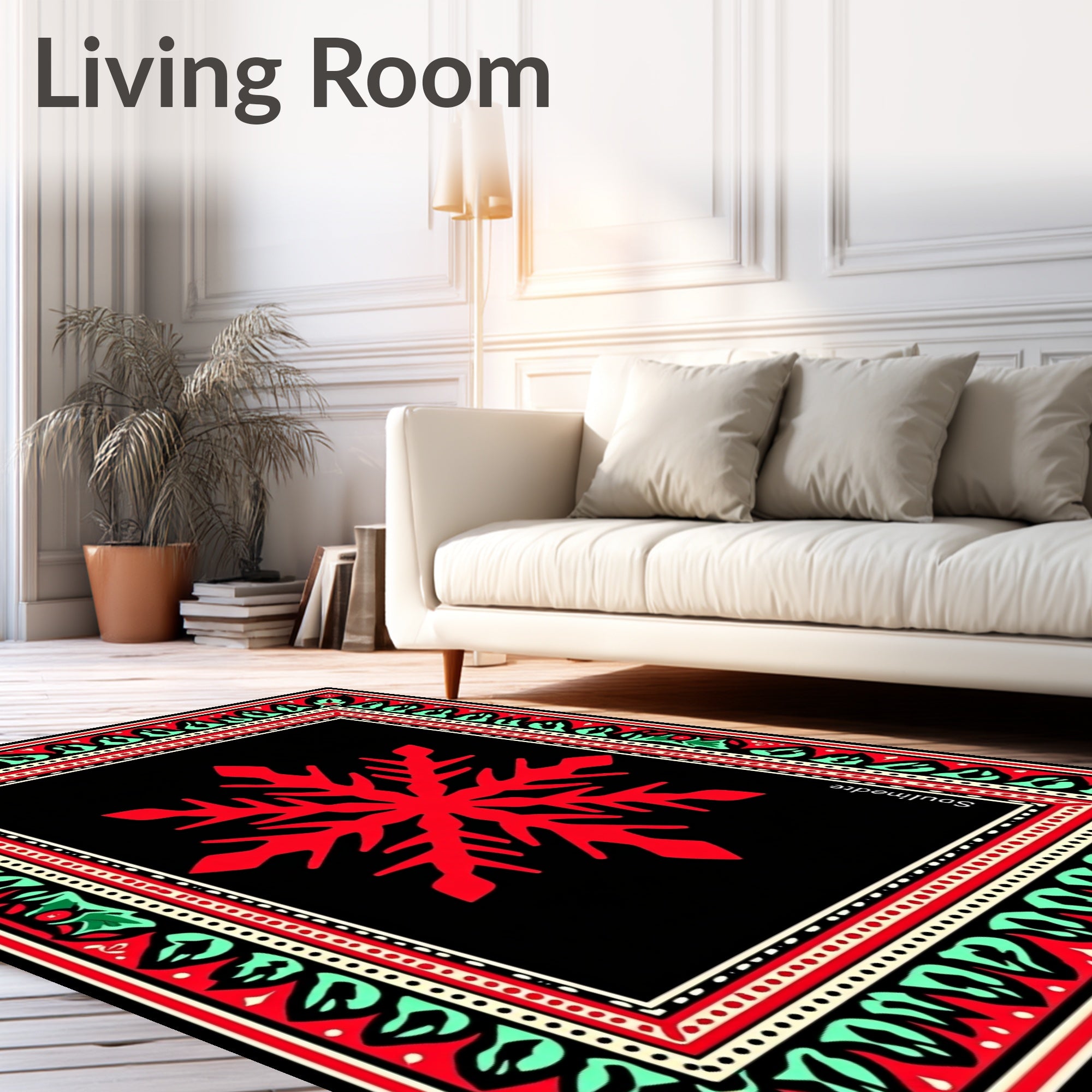 Red Snowflake Black Bordered Rug