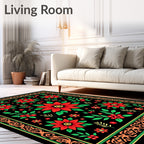 Festive Red Poinsettia Floral Border Rug