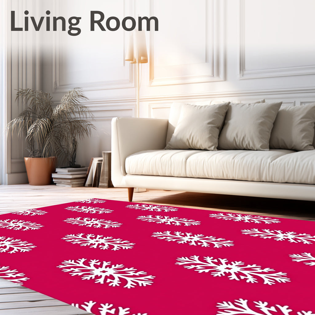 Crimson White Snowflake Repeat Rug