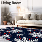 Dark Navy White Snowflakes Red Stars Rug